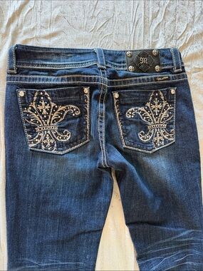 Miss Me Dark Blue Embroidered Fleur-de-Lis Bootcut Jeans